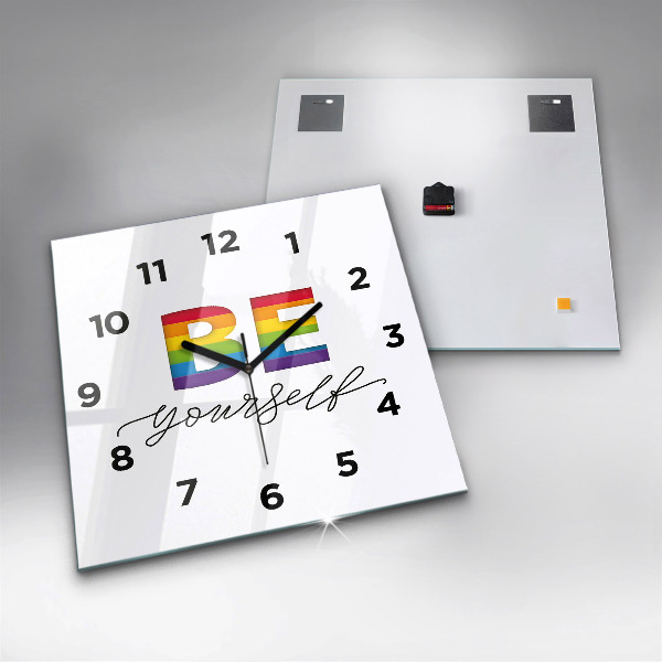Square glass wall clock The inscription Be yourself