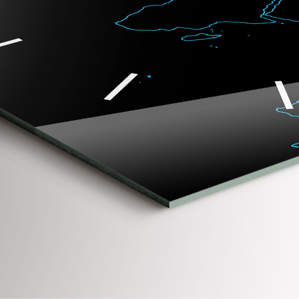 Square glass wall clock World map outlines