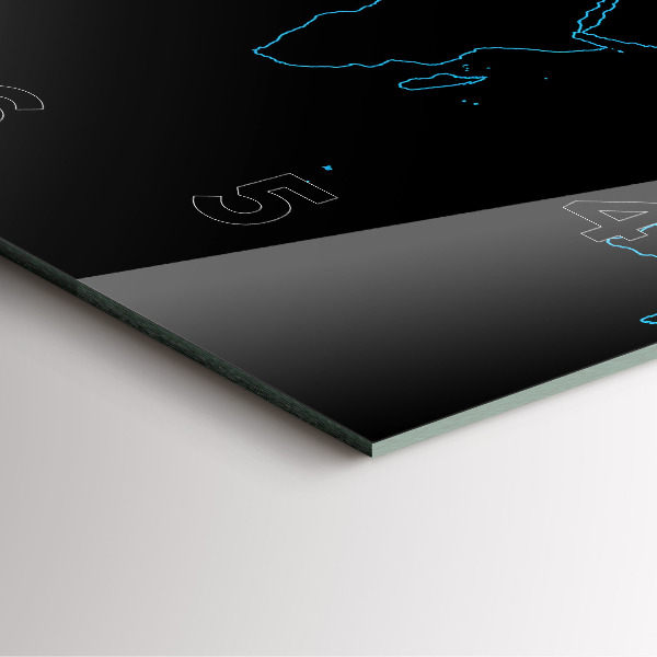 Square glass wall clock World map outlines