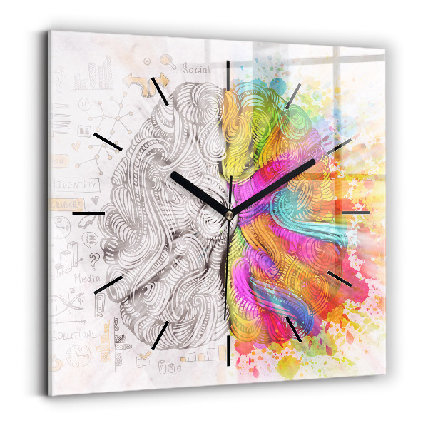 Square glass wall clock Abstraction brain