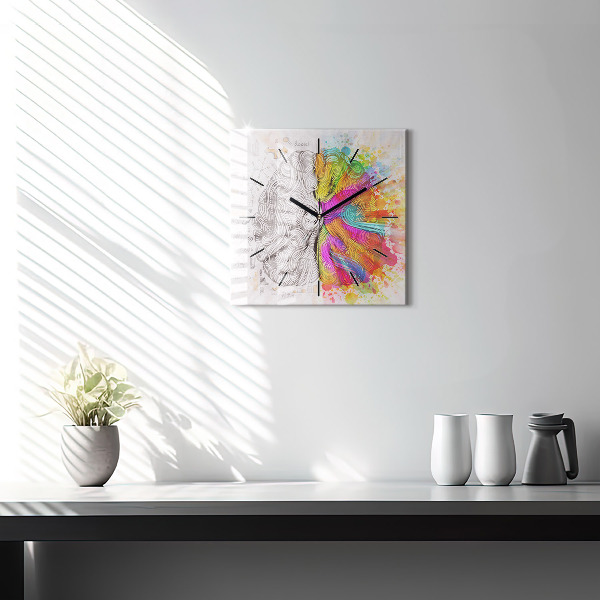Square glass wall clock Abstraction brain