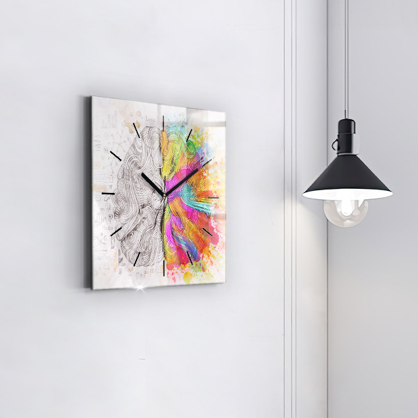 Square glass wall clock Abstraction brain