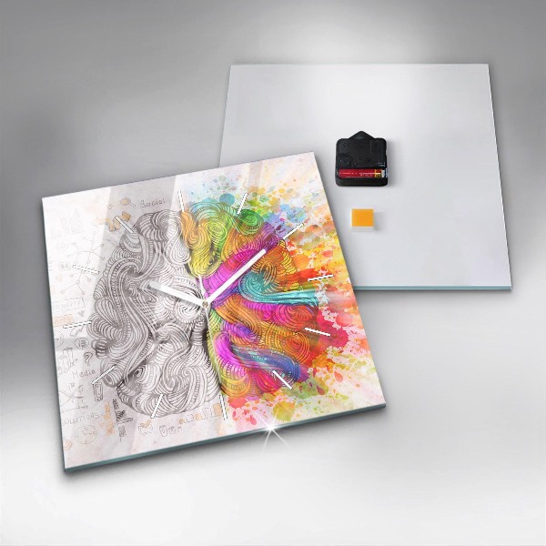 Square glass wall clock Abstraction brain