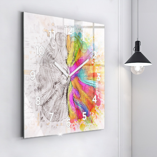 Square glass wall clock Abstraction brain