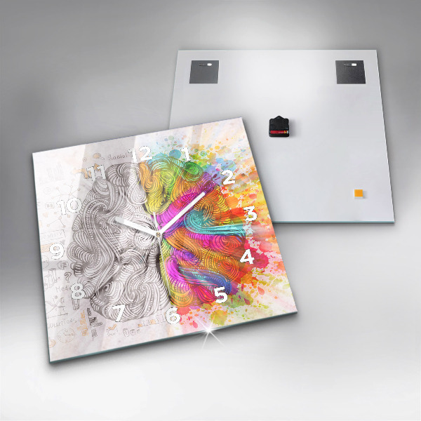 Square glass wall clock Abstraction brain