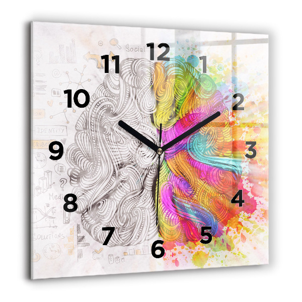 Square glass wall clock Abstraction brain