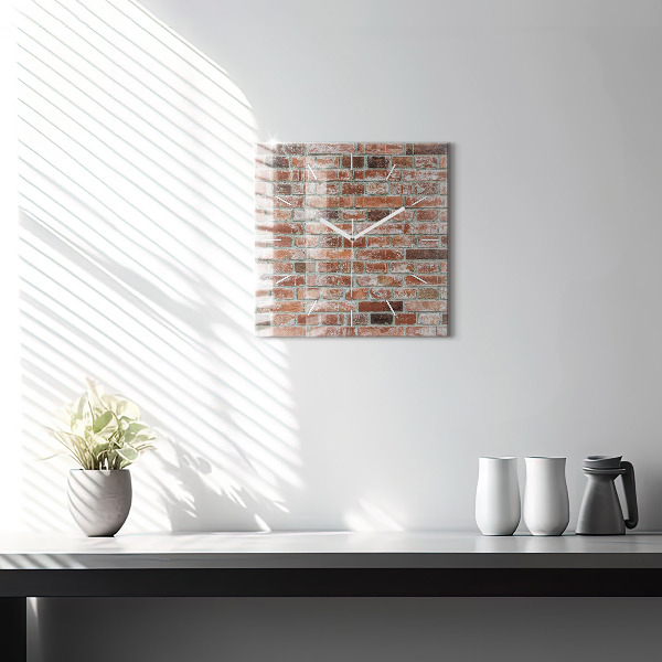 Square glass wall clock Brick wall