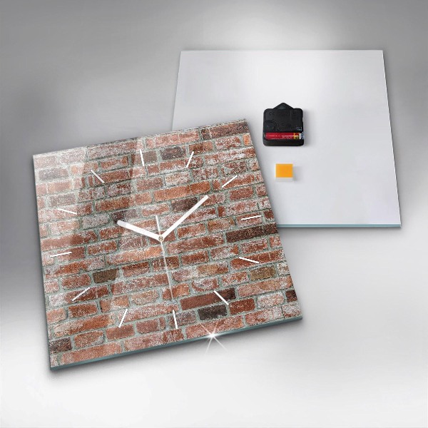Square glass wall clock Brick wall