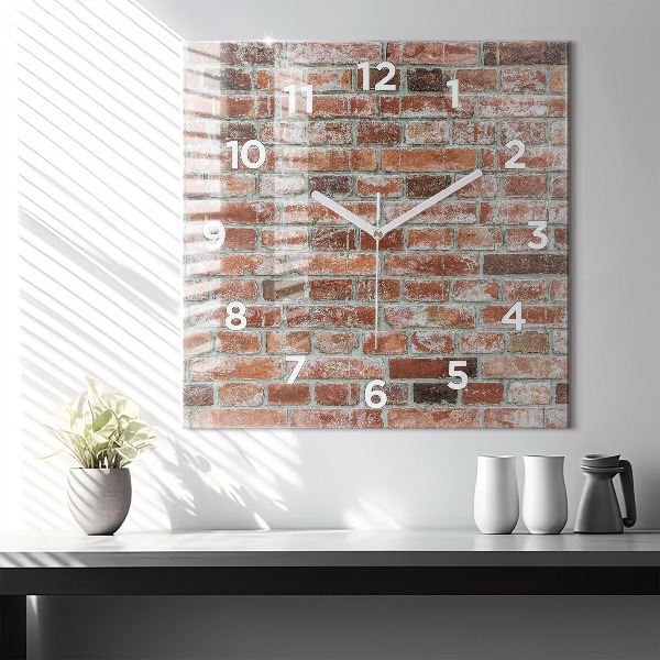 Square glass wall clock Brick wall