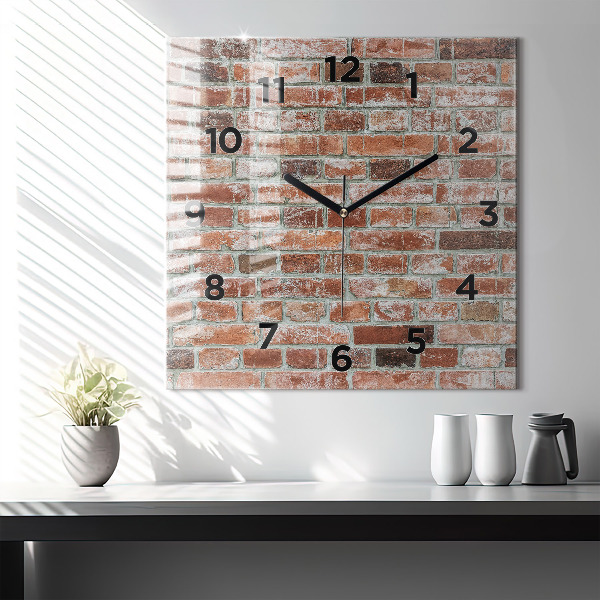 Square glass wall clock Brick wall
