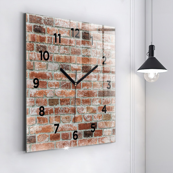 Square glass wall clock Brick wall