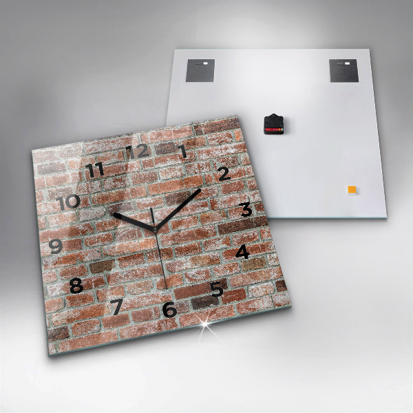 Square glass wall clock Brick wall
