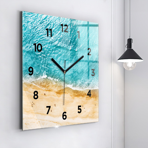 Square glass wall clock sea beach people