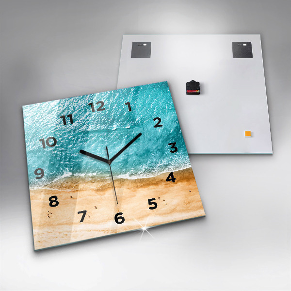 Square glass wall clock sea beach people