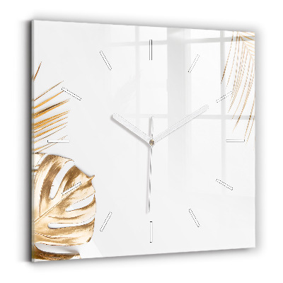 Square glass wall clock Tropical leaves