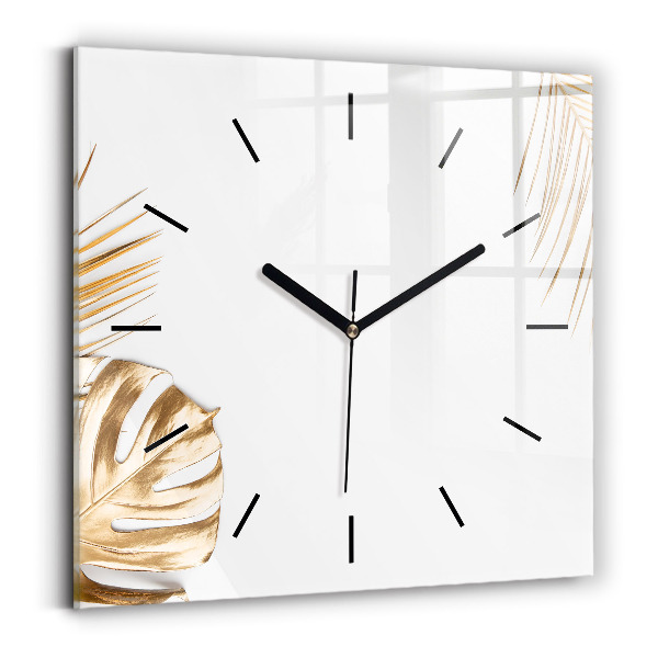 Square glass wall clock Tropical leaves