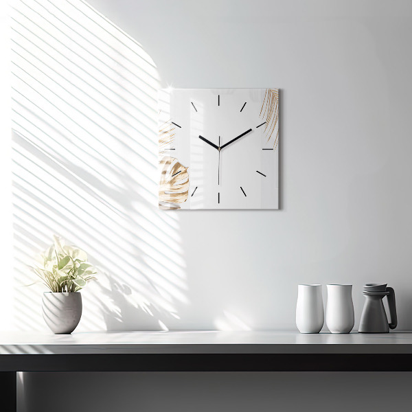 Square glass wall clock Tropical leaves