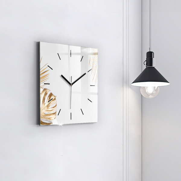 Square glass wall clock Tropical leaves