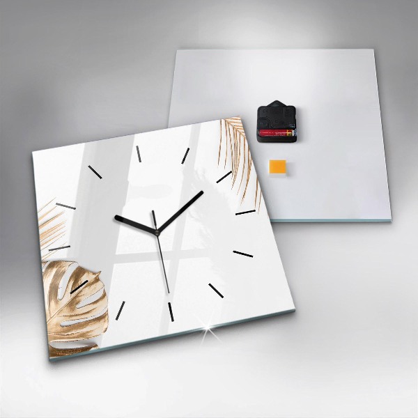 Square glass wall clock Tropical leaves