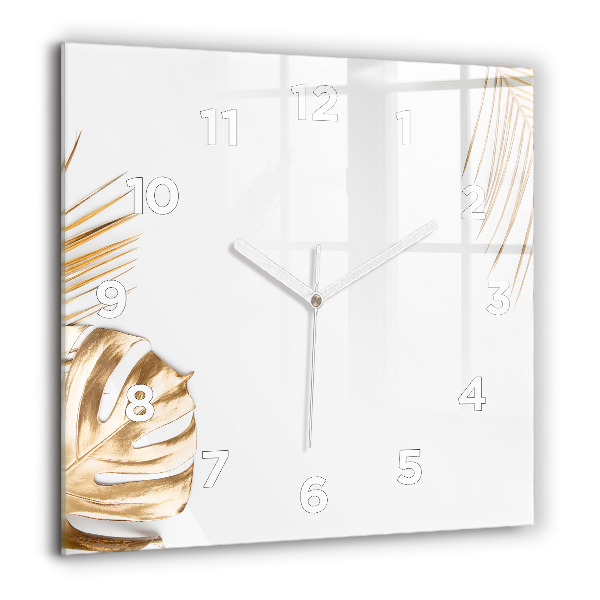 Square glass wall clock Tropical leaves