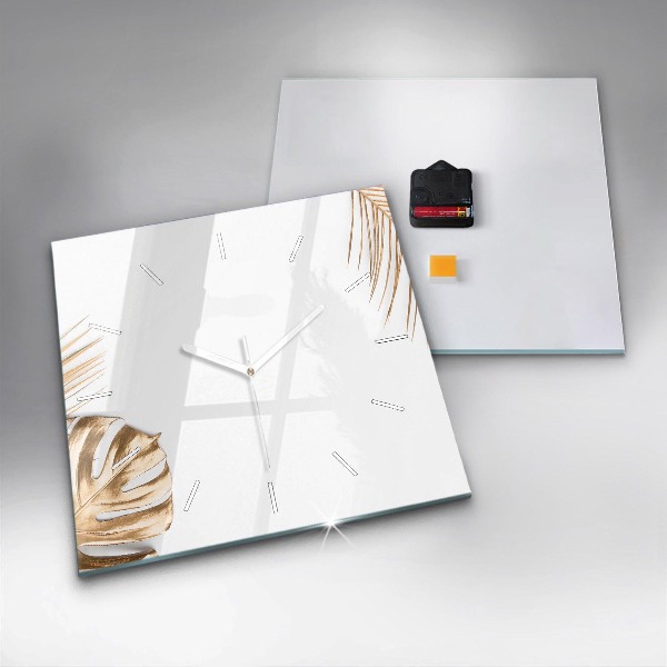 Square glass wall clock Tropical leaves