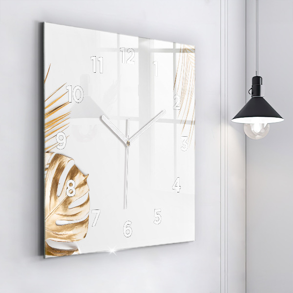 Square glass wall clock Tropical leaves