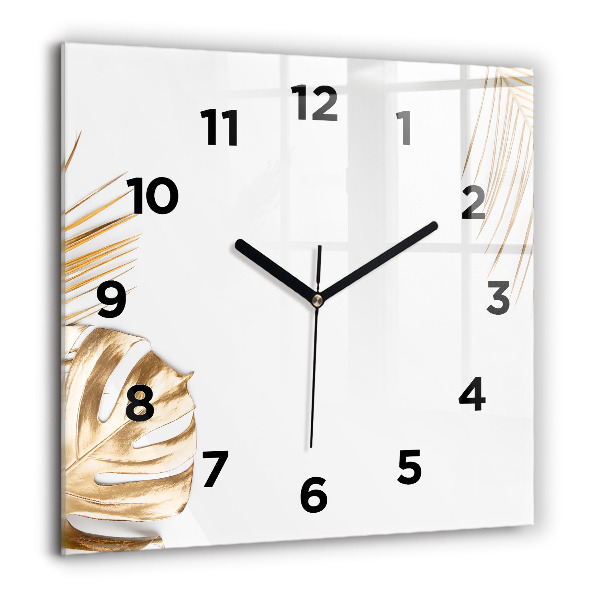 Square glass wall clock Tropical leaves