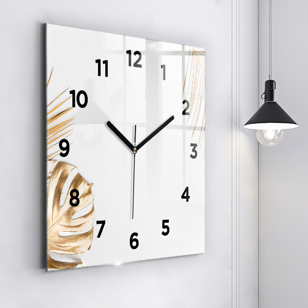 Square glass wall clock Tropical leaves
