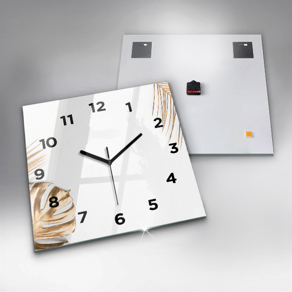 Square glass wall clock Tropical leaves