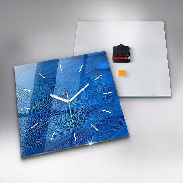 Square glass wall clock Bird feather