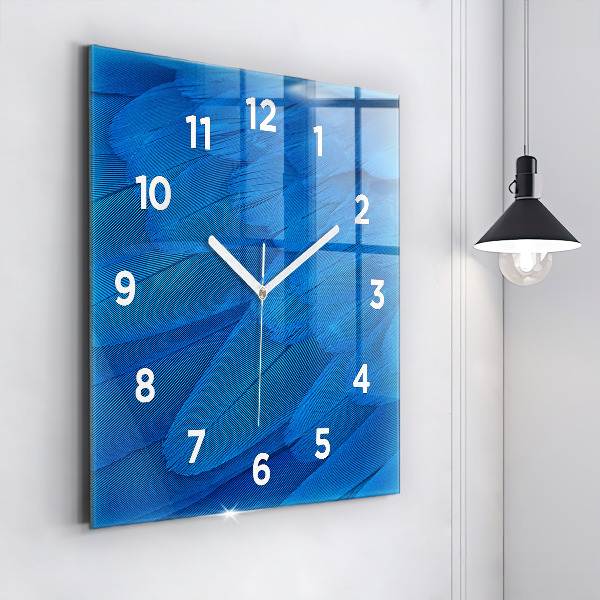 Square glass wall clock Bird feather
