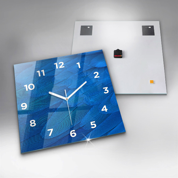 Square glass wall clock Bird feather