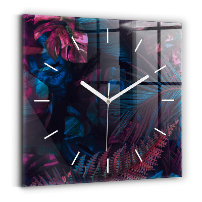 Square glass wall clock Exotic flowers