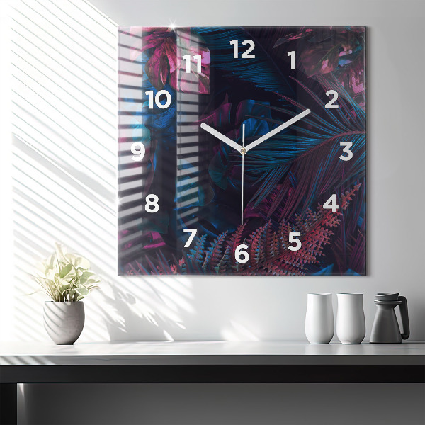 Square glass wall clock Exotic flowers