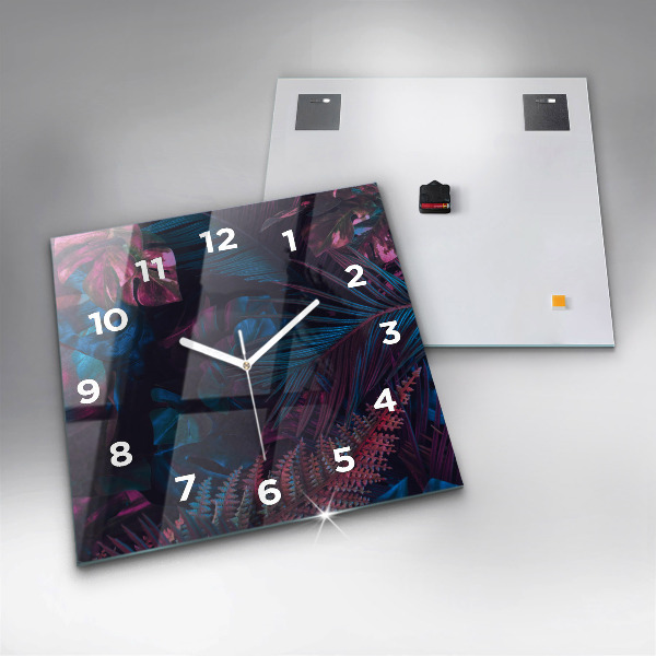 Square glass wall clock Exotic flowers