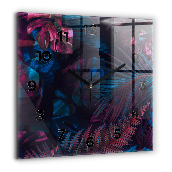 Square glass wall clock Exotic flowers