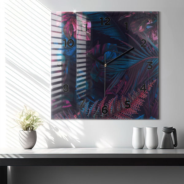 Square glass wall clock Exotic flowers