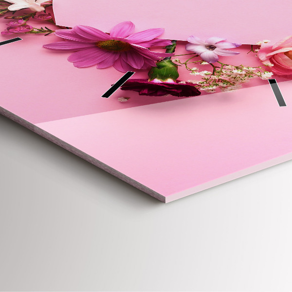 Square glass wall clock Heart of flowers