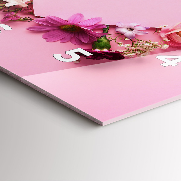 Square glass wall clock Heart of flowers