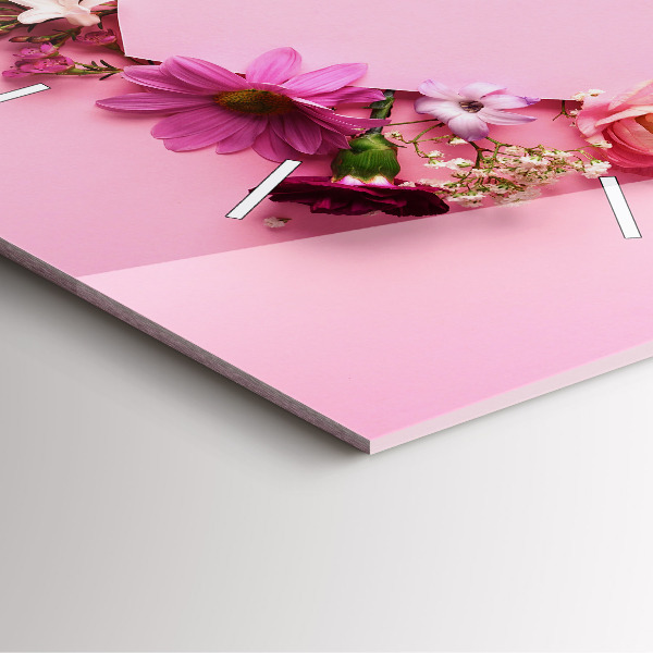 Square glass wall clock Heart of flowers