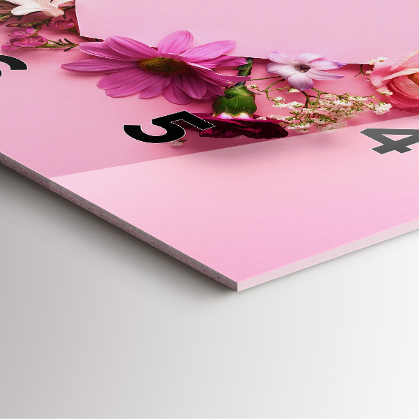 Square glass wall clock Heart of flowers