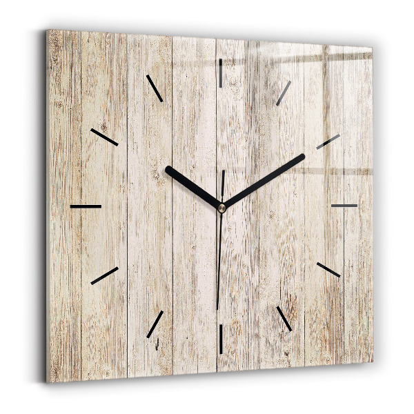 Square glass wall clock Wooden panels