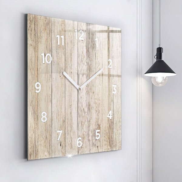 Square glass wall clock Wooden panels