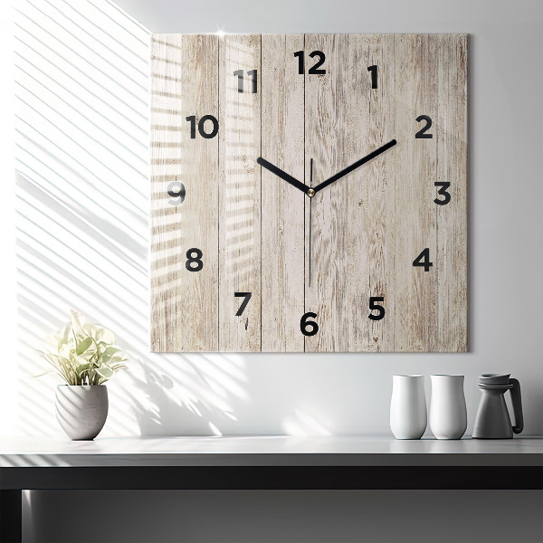 Square glass wall clock Wooden panels