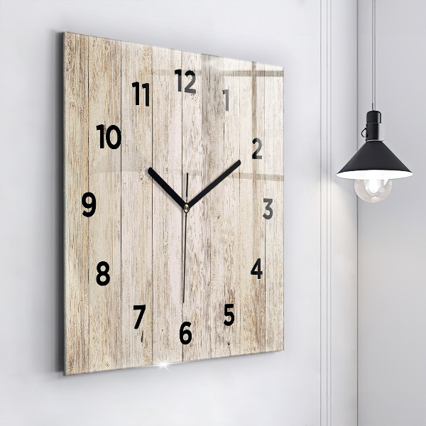 Square glass wall clock Wooden panels