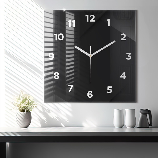 Square glass wall clock Dark wall pattern