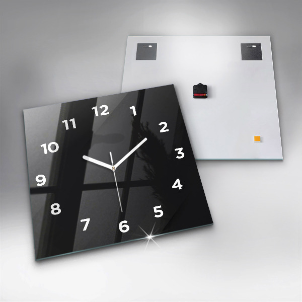 Square glass wall clock Dark wall pattern