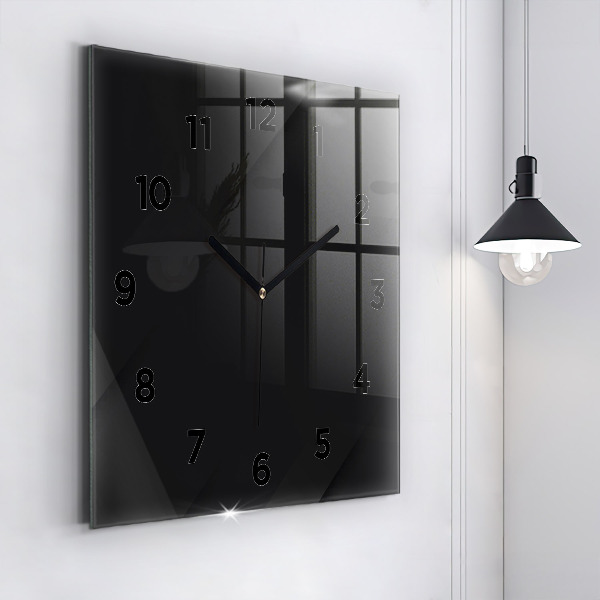 Square glass wall clock Dark wall pattern