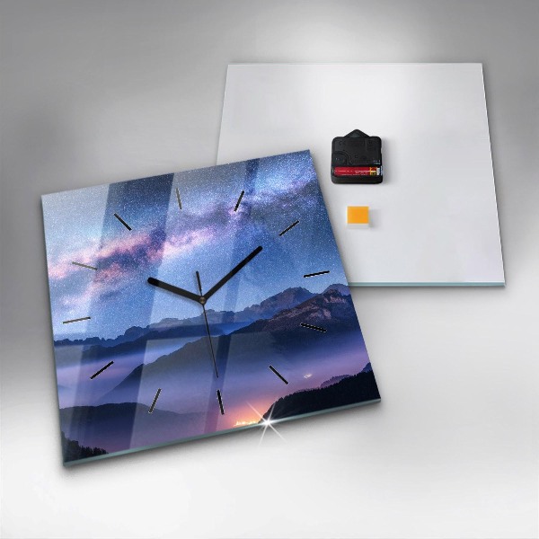 Square glass wall clock Milky Way and Mountains