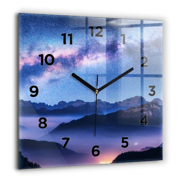 Square glass wall clock Milky Way and Mountains